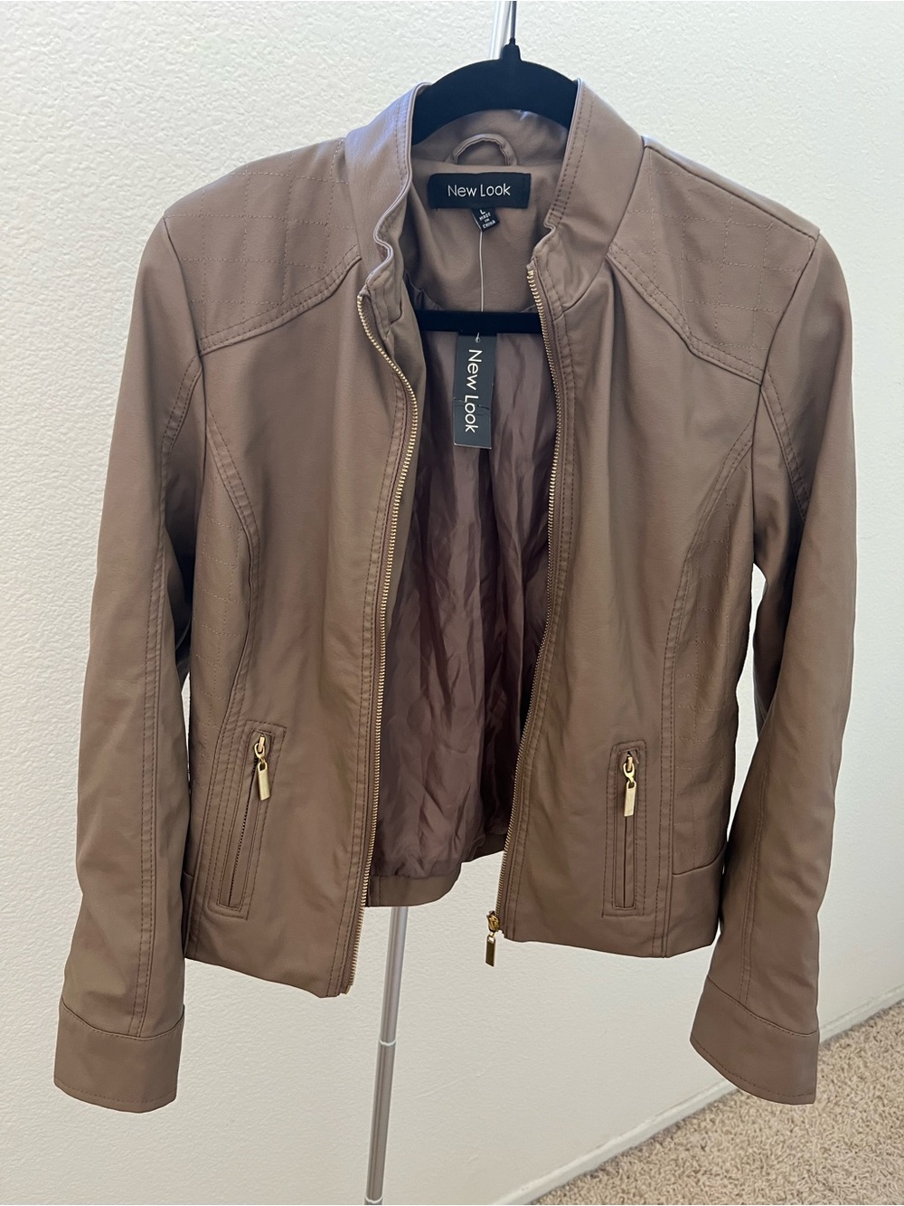 New Look Women's Taupe-Style Faux Leather Zip Jacket